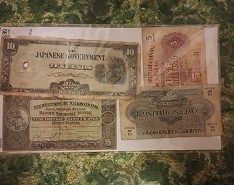 1940s WWII combat tour international 7 bills paper money collection