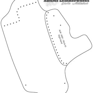 May include: A white leather holster pattern for a Glock 43 pistol. The pattern includes stitching lines and the text "ALW - WB1 - Glock 43 Right Hand".