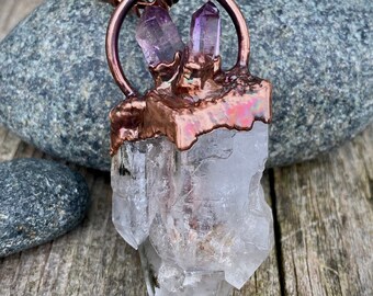 Lodolite cluster with amethyst, copper electroformed