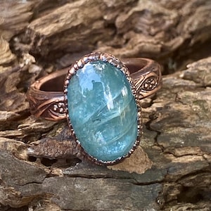 copper electroformed blue Apatite ring