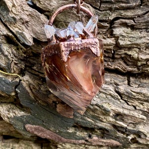 polished Amphibole quartz with multiple crystal points necklace electroformed in copper