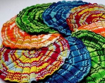 Bright Colorful Hand Knit Eco Friendly Cotton Dishcloth Set of Two
