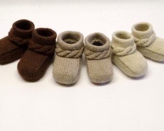 Cashmerino Baby Booties, Cable Cuff Soft Sole Baby Shoes, Hand Knit Newborn Gift, Ready to Ship