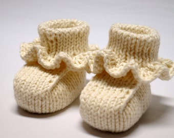 Patucos de bebé tejidos a mano de algodón orgánico con volantes, zapatos de suela suave para recién nacidos