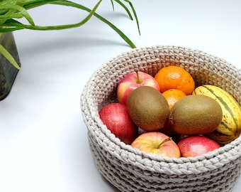 Cesta redonda de ganchillo, almacenamiento de algodón neutro, decoración de cocina