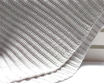 Silver Organic Knit Throw, Textured Organic Merino Lapghan, Machine Washable Wool Blanket, Silver Minimalist Blanket - Ready To Ship