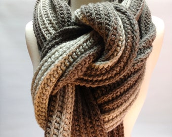 Jumbo Wool Scarf, Hand Crocheted Linear Stripe Extra Large Eco Wool Scarf, Bulky Winter Accessory, Ready To Ship Unisex Gift