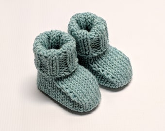 Machine Washable Organic Merino Baby Booties, Hand Knit Soft Sole Baby Shoes, Organic Baby Shower Gift, Ready To Ship