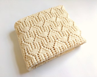 Organic Cotton Baby Blanket, Hand Knit House Lace Baby Blanket, Organic Un-Dyed Cotton Receiving Blanket, Ready To Ship