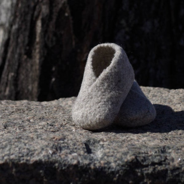 Felted Wool Baby Booties: Hand Knit & Felted Crossover Toe Soft Sole Baby Shoes, Undyed Wool. 4 Colors, Newborn, 3 months, Ready To Ship
