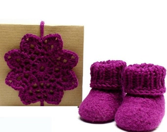 Botitas de bebé de lana afieltrada con puño de punto acanalado, zapatos de bebé de suela suave