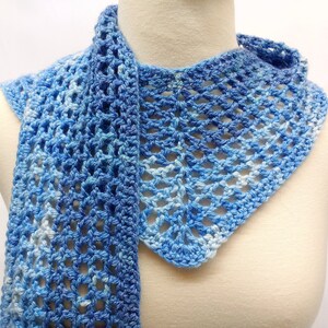 Blue Mesh Bandana Scarf, Crochet Mesh Triangle Scarf, Blue Lace Neckwear, Simple Lightweight Scarf, Ready to Ship image 4