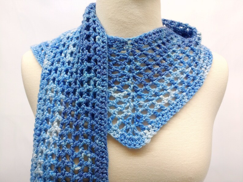 Blue Mesh Bandana Scarf, Crochet Mesh Triangle Scarf, Blue Lace Neckwear, Simple Lightweight Scarf, Ready to Ship image 4