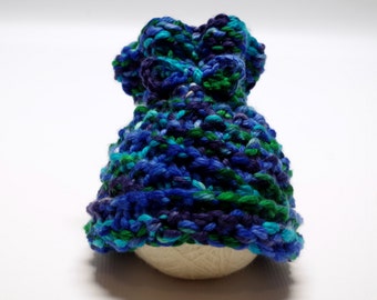 Blue Chunky Newborn Hat Hand Knit from Hand Dyed Washable Merino Wool, Newborn Photo Prop Hat, Ready to Ship
