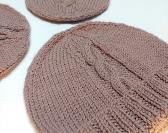 Gorro de bebé de merino orgánico tejido a mano, punto trenzado, regalo ecológico