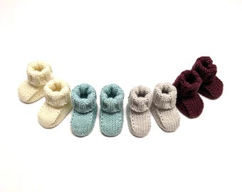 Botitas de bebé de merino orgánico lavables, tejidas a mano, suela suave