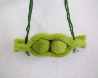 Two Peas In A Pod Needle Felted Pea Pod Ornament