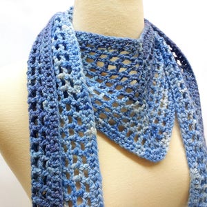 Blue Mesh Bandana Scarf, Crochet Mesh Triangle Scarf, Blue Lace Neckwear, Simple Lightweight Scarf, Ready to Ship image 3