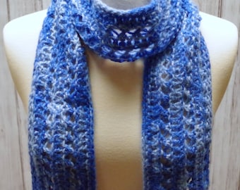 Blue Lace Alpaca Scarf, Lanolin Free Lace Scarf Hand Knit from Hand Dyed Local Alpaca, Gift For Her, Ready To Ship