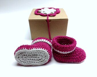 Botitas de cachemir para bebé, zapatitas de crochet bicolor con suela suave, de 0 a 3 meses