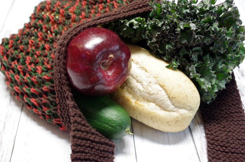 Red Brown Mesh Bag of Holding {Produce} Hand Knit Durable 100/% Cotton Cross Body Bag Green Ready to Ship Reusable Market Tote