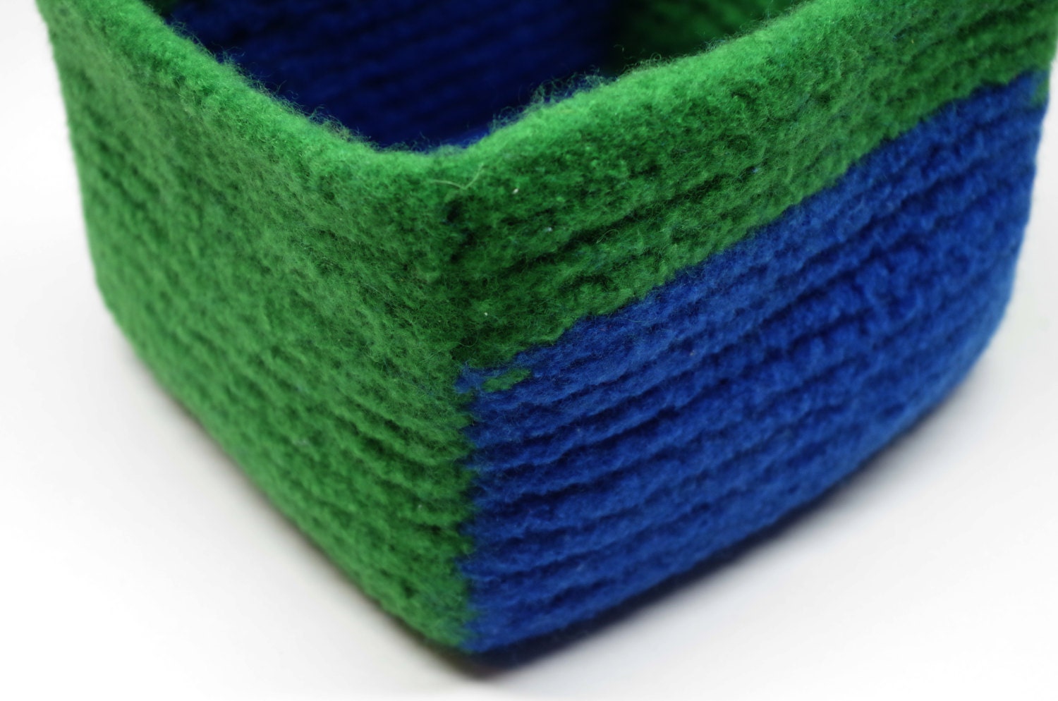 Cesta de lana de fieltro verde y azul vibrante caja de | Etsy
