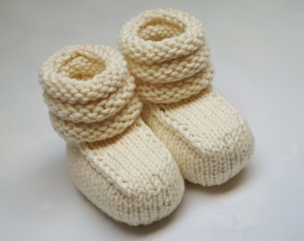 Slouch Cuff Organic Baby Booties, Hand Knit Organic Cotton Unisex Soft Sole Baby Shoes, Ready To Ship