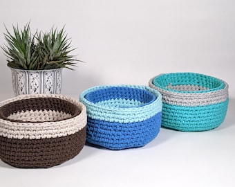 Crochet Nesting Baskets: Set of 2 Round Catch All Storage Baskets, Housewarming Gift, Ready to Ship