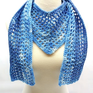 Blue Mesh Bandana Scarf, Crochet Mesh Triangle Scarf, Blue Lace Neckwear, Simple Lightweight Scarf, Ready to Ship image 1