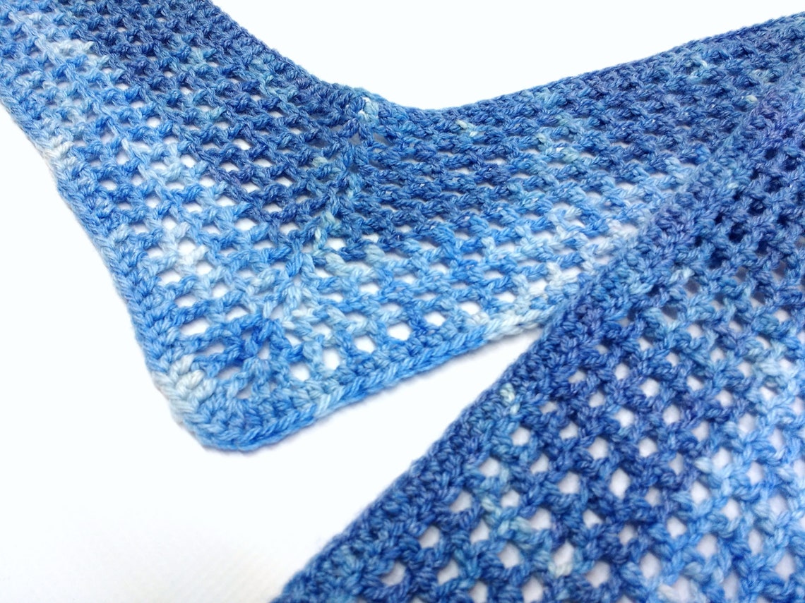 Blue Mesh Bandana Scarf, Crochet Mesh Triangle Scarf, Blue Lace