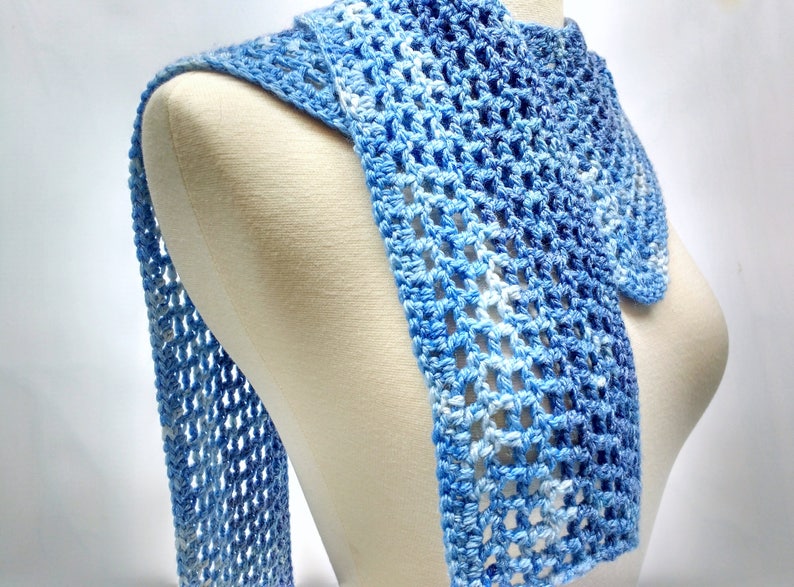 Blue Mesh Bandana Scarf, Crochet Mesh Triangle Scarf, Blue Lace Neckwear, Simple Lightweight Scarf, Ready to Ship image 5