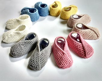 Zapatos de bebé de algodón orgánico tejidos a mano con punta cruzada y tacón cónico