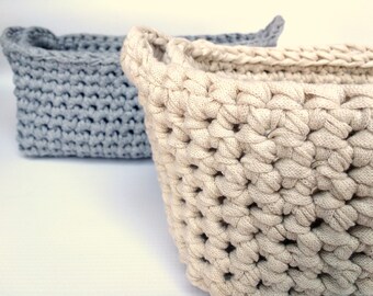 Crochet Nesting Baskets, Gray Nesting Baskets, Rectangular Storage Boxes, Catch All Baskets, Ready to Ship