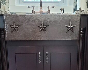 Hand Hammered Copper Farmhouse Kitchen Sink with Star Design