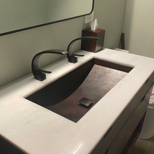 30&quot; Hand Hammered COPPER Trough Bathroom Vanity Undermount or Drop In Sink in Aged Copper