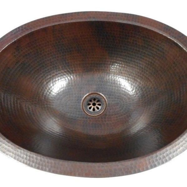 Oval Hand Hammered Copper Drop in or Undermount Bathroom Vanity 16" x 12" Sink -- Perfect For Wine Barrels