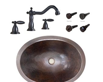 Oval Copper Bathroom Sink, Oil Rubbed Bronze Faucet and Drain Set