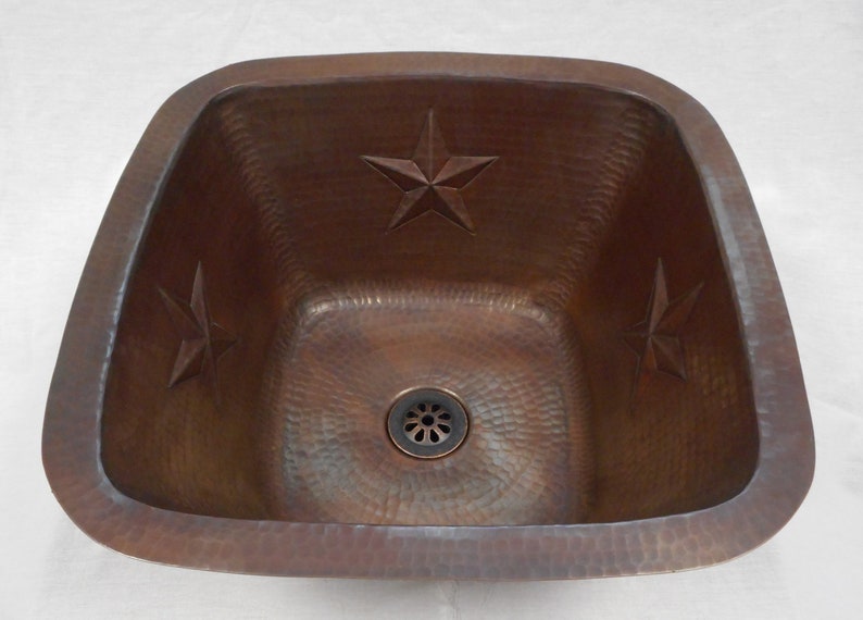15 Square Hand Hammered Bathroom Vanity Sink With Star Design