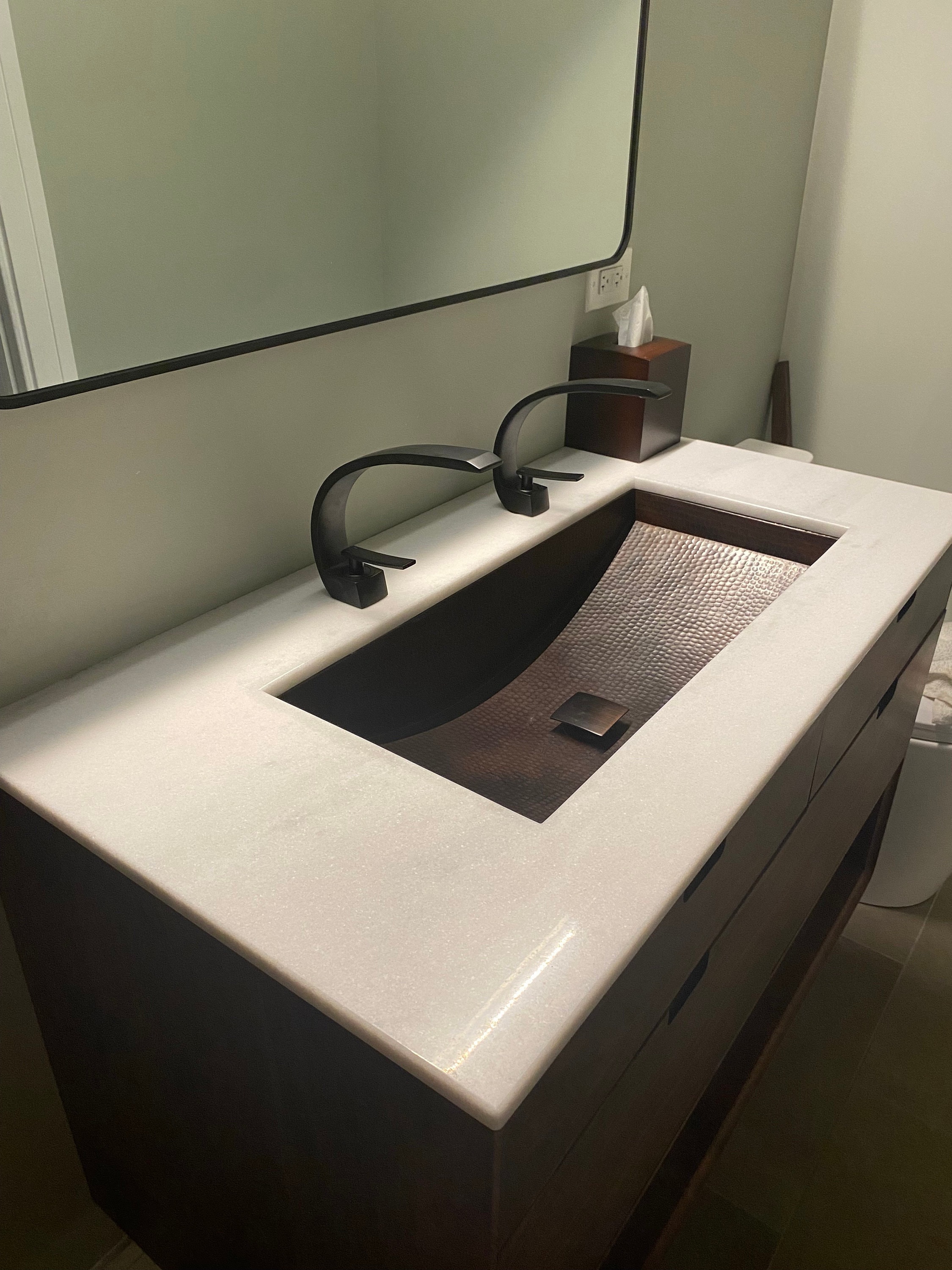 30" Hand Hammered COPPER Trough Bathroom Vanity Undermount or Drop In Sink in Aged Copper