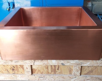 COPPER Farmhouse Kitchen Sink in Smooth Matte Penny Finish -- Variable Sizes -- Custom Sizing Available