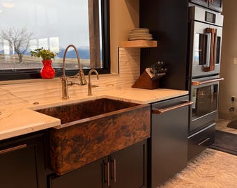 COPPER Farmhouse Kitchen Sink in Natural Patina -- Variable Sizes -- Custom Sizing Available