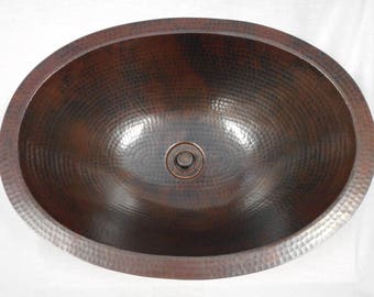 Oval Hand Hammered Copper Drop in or Undermount Bathroom Sink 19"-- Drain Included