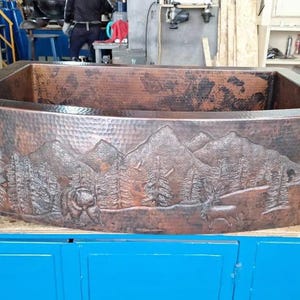 Rounded Front Copper Farmhouse Kitchen Sink; Bear Mountain Teton Apron Design