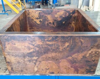Natural Patina Copper Farmhouse Kitchen Sink - Smooth Apron, Custom Sizing
