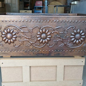 Gorgeous Hand Hammered Copper Farmhouse Kitchen Sink with SUNFLOWERS Design in Rio Grande Patina -- Multiple Sizes Available