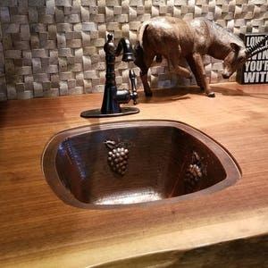 16 Rectangular Hand Hammered Copper Bar Prep Sink with 2