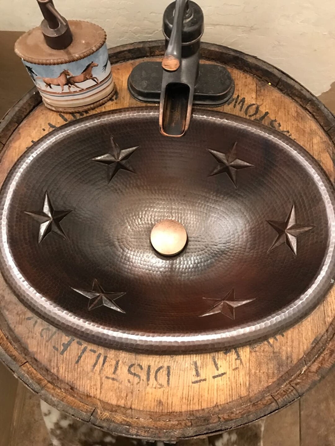 Oval Hand Hammered Copper Drop in / Vessel Bathroom Sink 19 With Texas