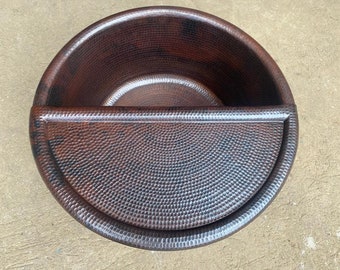 20" Round Hand Hammered Copper Pedicure Bowl with 1.5" Drain hole with Removable Copper Footrest and Drain