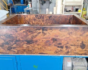 Copper Farmhouse Kitchen Sink - Natural Patina with Smooth Apron and Hammered Bowl