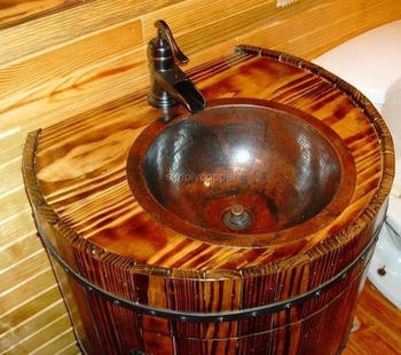 15 Round Hand Hammered Copper Bathroom Sink With DRAIN Etsy